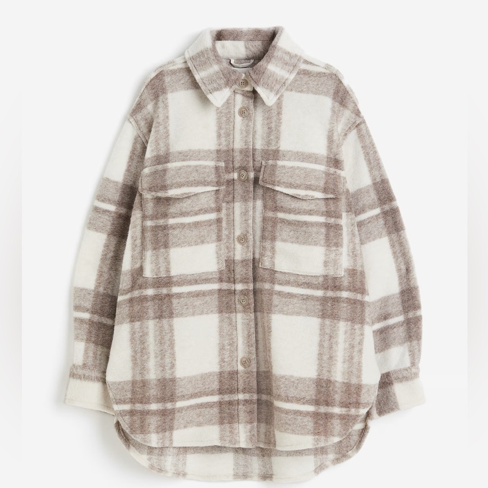 H&M OVERSIZED SHACKET Dark beige/plaid